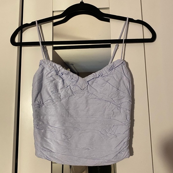 Zara Light Blue Ruched Ruffle Crop Top - Picture 2 of 4